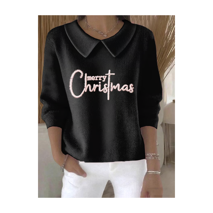 Women Christmas Printing Spring/Fall Casual Long Sleeve Shawl Collar Sweater