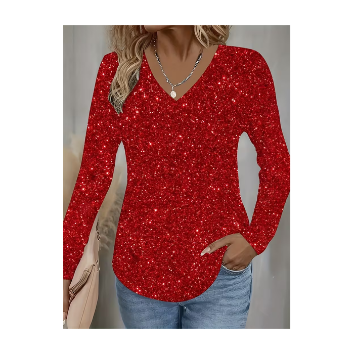 Women Christmas Long Sleeve Tee T-shirt V Neck Printing Casual Spring/Fall Graphic Tee Top