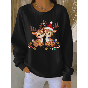 Women Christmas Crew Neck Printing Casual Spring/Fall Long Sleeve Sweatshirt