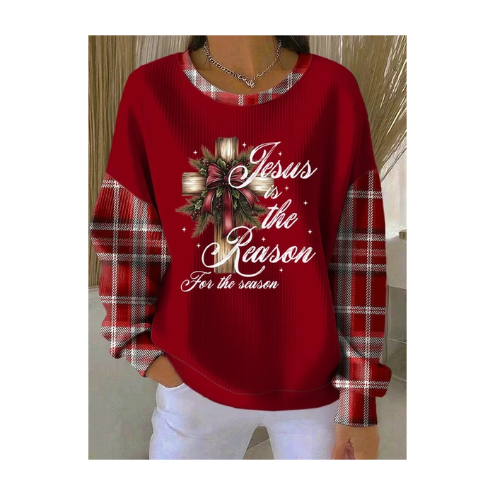 Women Christmas Crew Neck Printing Casual Spring/Fall Long Sleeve Sweatshirt