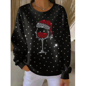 Women Christmas Crew Neck Printing Casual Spring/Fall Long Sleeve Sweatshirt