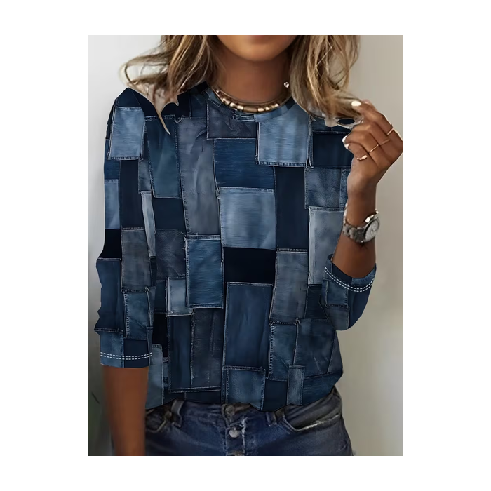 Women Abstract Long Sleeve Tee T-shirt Crew Neck Printing Casual Spring/Fall Graphic Tee Top