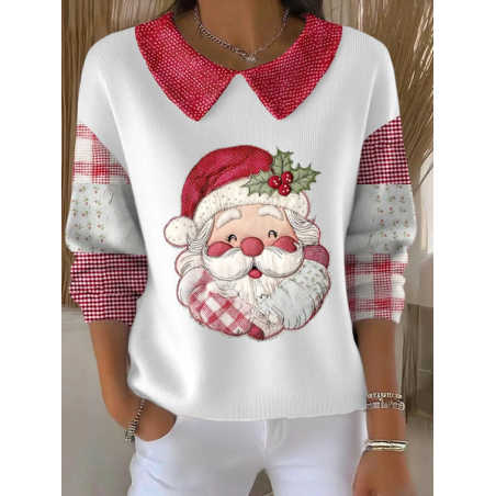 Women Santa Claus Printing Spring/Fall Casual Long Sleeve Shawl Collar Sweater