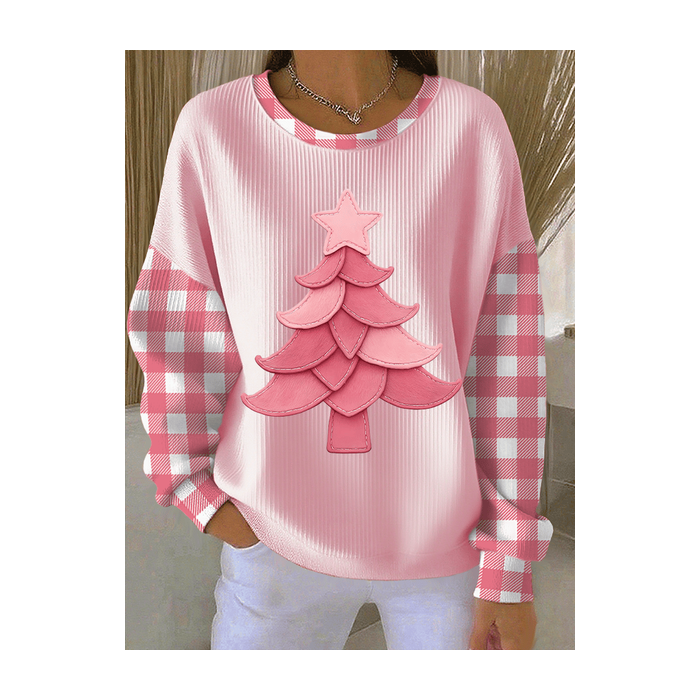 Women Plaid Crew Neck Printing Casual Spring/Fall Long Sleeve Sweatshirt