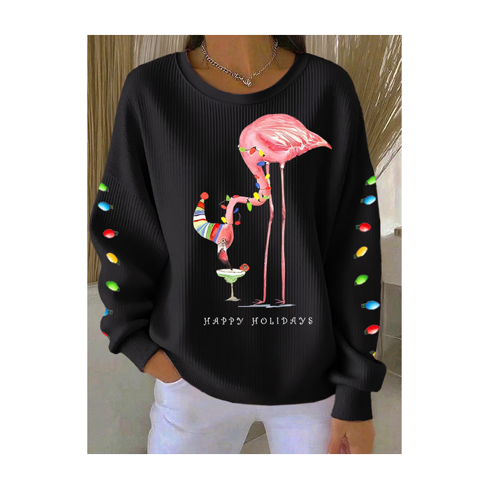 Women Flamingo Crew Neck Printing Casual Spring/Fall Long Sleeve Sweatshirt