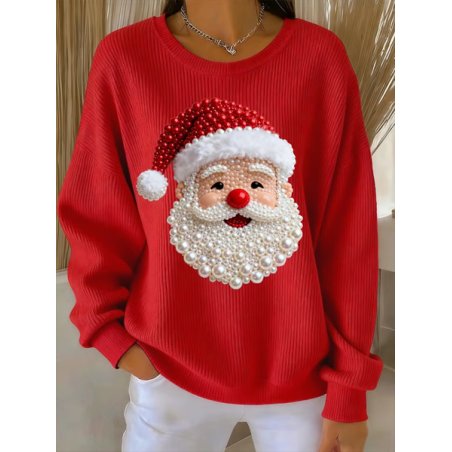 Women Santa Claus Crew Neck Printing Casual Spring/Fall Long Sleeve Sweatshirt