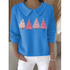 Women Christmas Printing Spring/Fall Casual Long Sleeve Shawl Collar Sweater