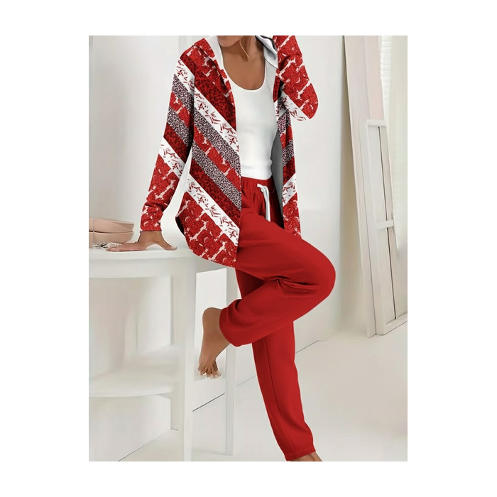 Women Abstract Printing Two-Piece Set Daily Long Sleeve Casual Spring/Fall Coat With Pants Matching Set