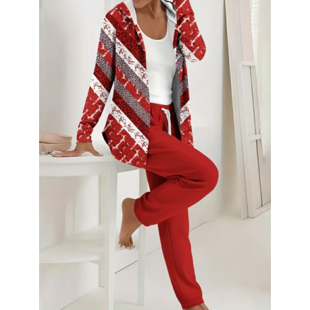 Women Abstract Printing Two-Piece Set Daily Long Sleeve Casual Spring/Fall Coat With Pants Matching Set