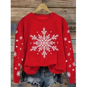 Women Christmas Crew Neck Printing Casual Spring/Fall Long Sleeve Sweatshirt