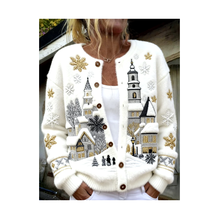 Women Christmas Long Sleeve Stand Collar Casual Spring/Fall Cardigan Outerwear