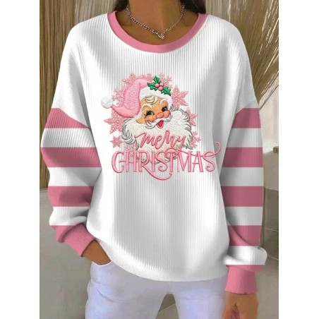 Women Striped Crew Neck Printing Casual Spring/Fall Long Sleeve Sweatshirt