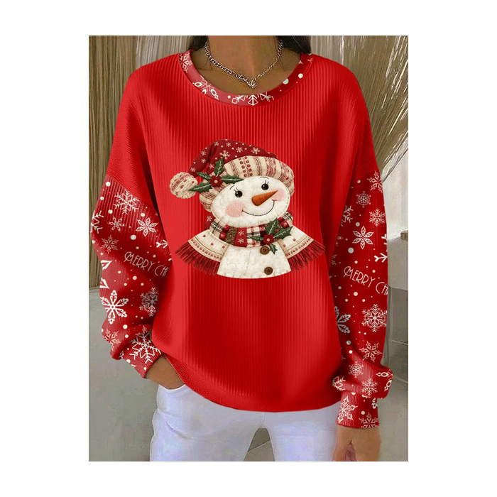 Women Christmas Snowman Crew Neck Printing Casual Spring/Fall Long Sleeve Sweatshirt