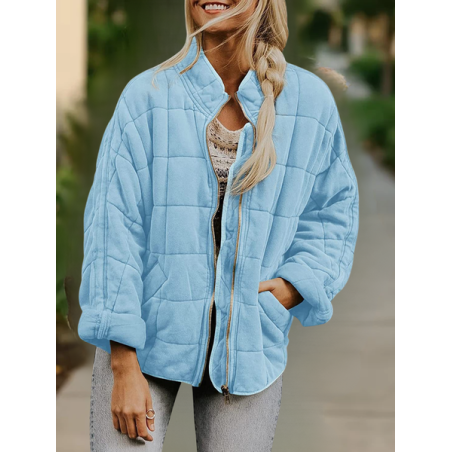 Women Spring/Fall Outerwear Casual Split Joint Plain Long Sleeve Stand Collar Jacket