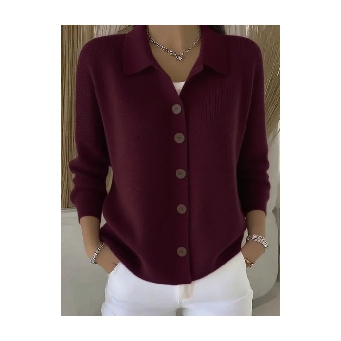 Women Plain Long Sleeve Shawl Collar Casual Spring/Fall Cardigan Outerwear