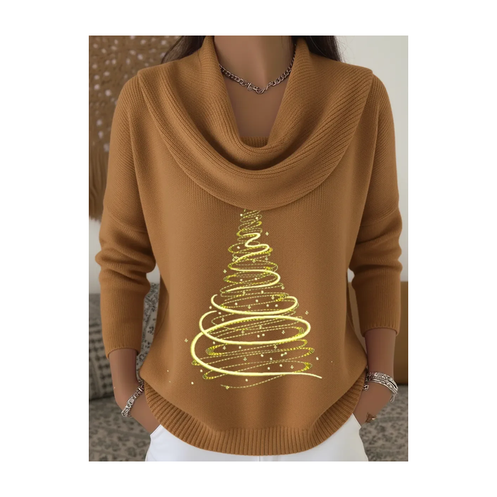 Women Christmas Printing Spring/Fall Casual Long Sleeve Cowl Neck Sweater