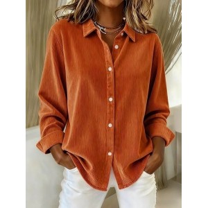 Women Plain Half Sleeve Shirt Summer Split Joint Shawl Collar Daily Casual Top