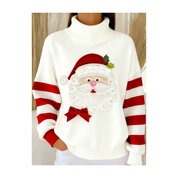 Women Striped Winter Vintage Long Sleeve Turtleneck Sweater