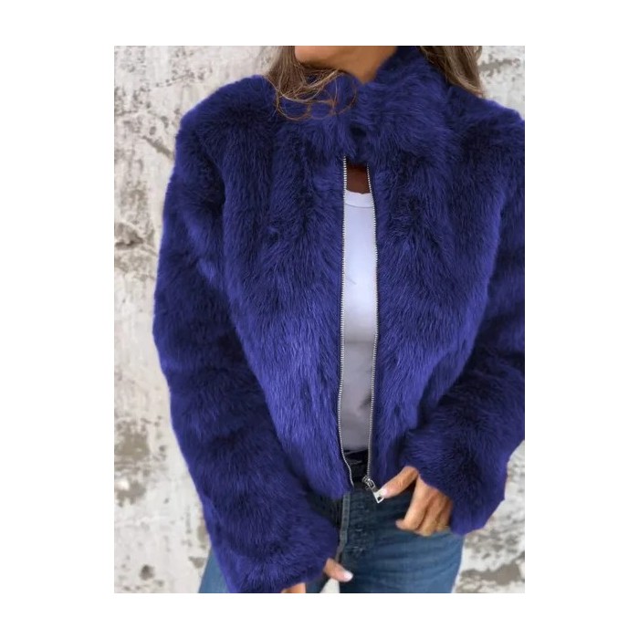 Women's Winter Outerwear Faux Fur Vintage Split Joint Plain Long Sleeve Mock Neck Regular Faux Fur Coat
