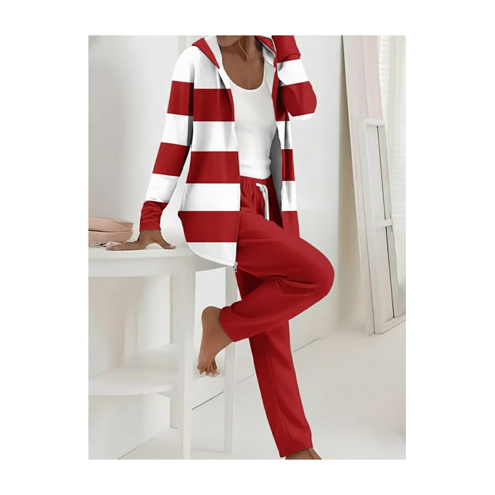 Women Striped Printing Two-Piece Set Daily Long Sleeve Casual Spring/Fall Coat With Pants Matching Set