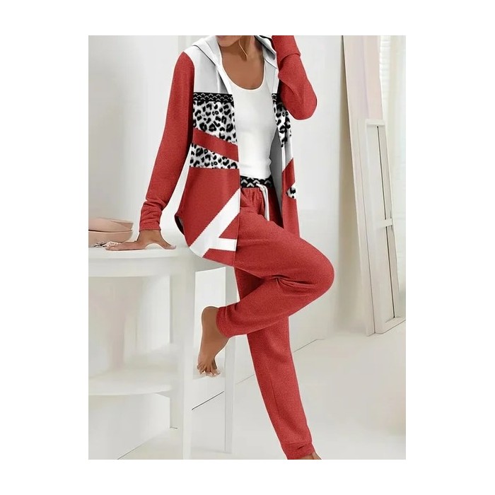 Women Abstract Printing Two-Piece Set Daily Long Sleeve Casual Spring/Fall Coat With Pants Matching Set