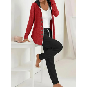 Women Plain Printing Two-Piece Set Daily Long Sleeve Casual Spring/Fall Coat With Pants Matching Set