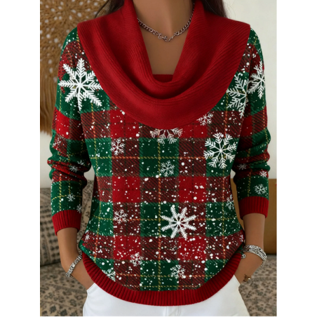 Women Christmas Printing Spring/Fall Casual Long Sleeve Cowl Neck Sweater