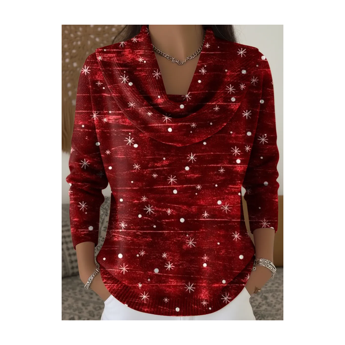 Women Christmas Printing Spring/Fall Casual Long Sleeve Cowl Neck Sweater