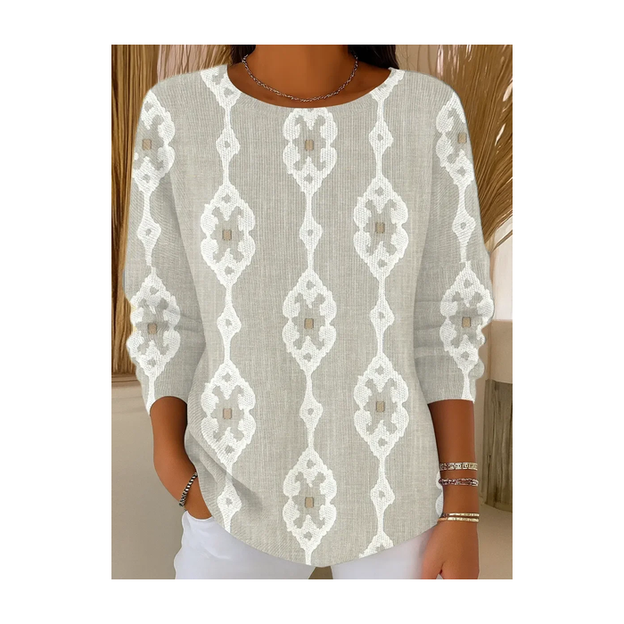 Women Abstract Printing Spring/Fall Casual Long Sleeve Crew Neck Sweater