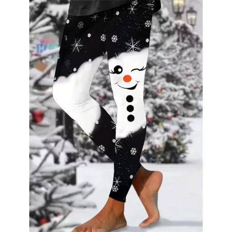 Women Christmas Snowman Casual All Season Printing Long Leggings