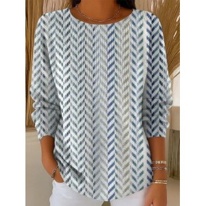 Women Abstract Printing Spring/Fall Casual Long Sleeve Crew Neck Sweater