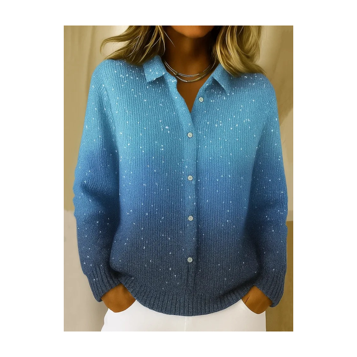 Women Ombre Printing Long Sleeve Shawl Collar Vintage Spring/Fall Cardigan Outerwear