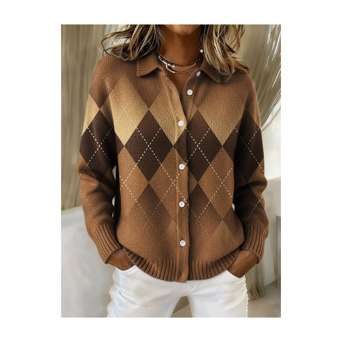 Women Plaid Printing Long Sleeve Shawl Collar Vintage Spring/Fall Cardigan Outerwear