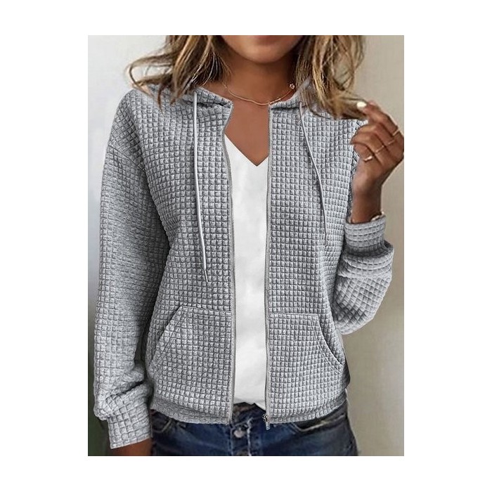 Hoodie Zipper Plain Casual Jacket