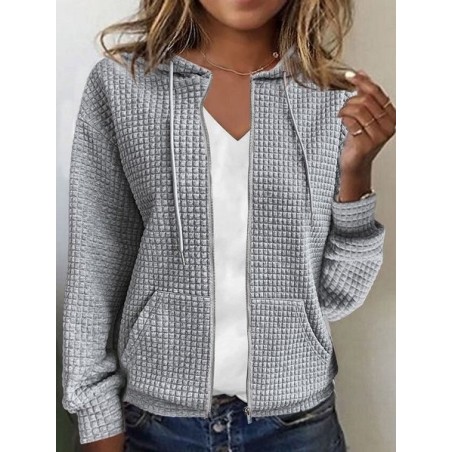 Hoodie Zipper Plain Casual Jacket