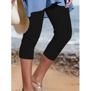 JFN Plain Casual Vacation Capris Legging