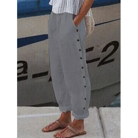 Women's Elastic Waist T-Line Turnip Pants Daily Going Out Pants Linen Buttoned Cotton Plain Spring/Fall Pants