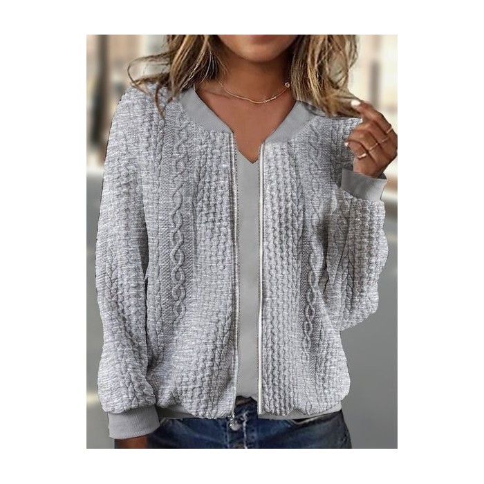 Casual Zipper Plain Loose Bomber Jacket