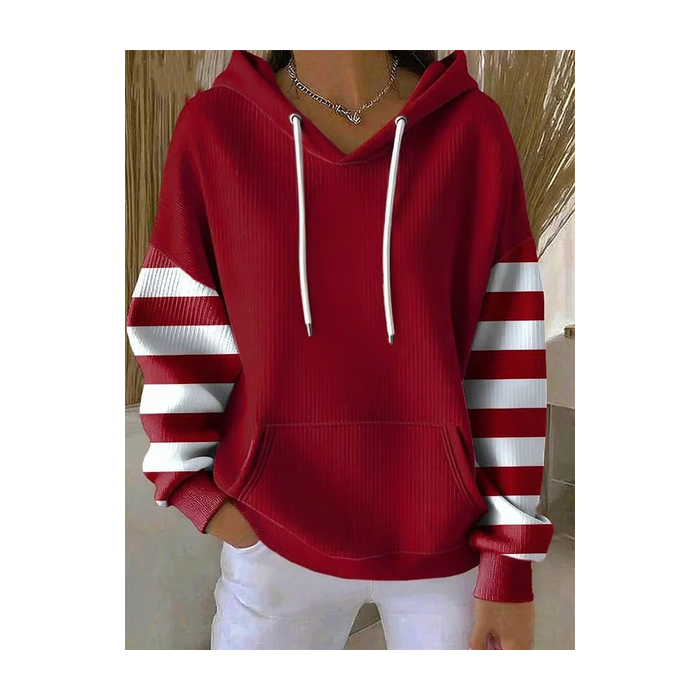 Women Striped Spring/Fall Printing Long Sleeve Casual Daily Hoodie