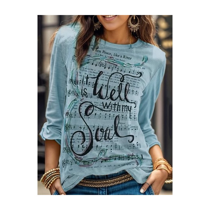 Casual Crew Neck Music T-Shirt