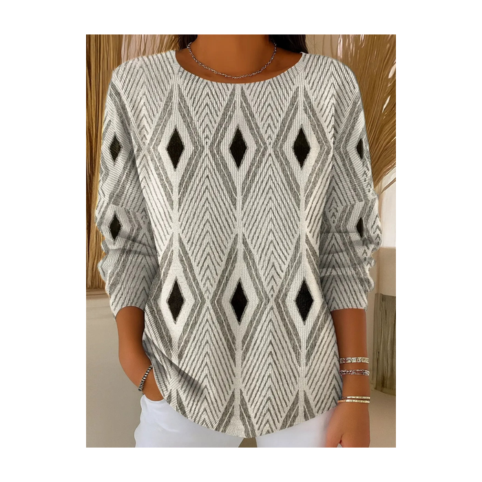 Women Abstract Printing Spring/Fall Casual Long Sleeve Crew Neck Sweater