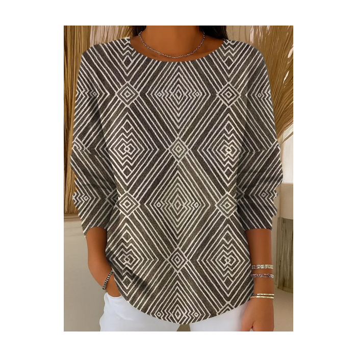 Women Abstract Printing Spring/Fall Casual Long Sleeve Crew Neck Sweater