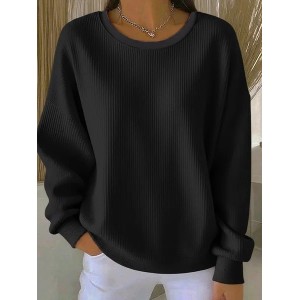 Women Plain Crew Neck Printing Casual Spring/Fall Long Sleeve Sweatshirt