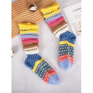 Women's Colorful Striped Slouch Socks Warm Color-blocked Star-patterned Wool Floor Ethnic Style Mid-calf Socks