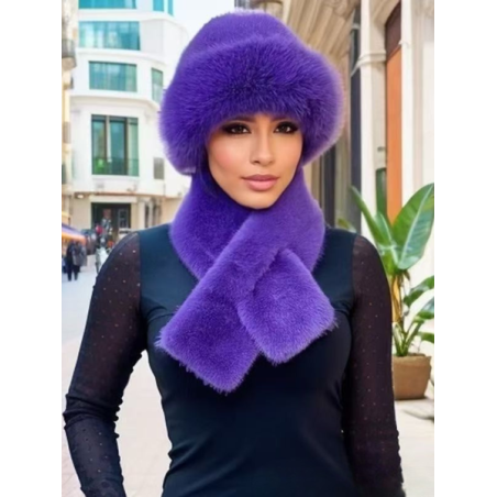 Winter Mongolian Hat, Plush Hat And Scarf For Women Thickened Warm Stylish Ear-covering Hat Faux Mink Fur 2-piece Set
