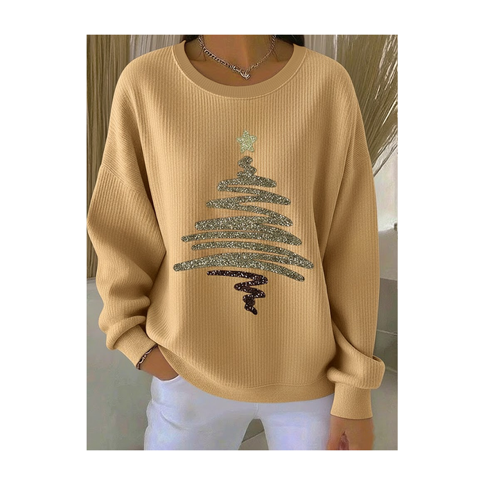 Women Christmas Crew Neck Printing Casual Spring/Fall Long Sleeve Sweatshirt