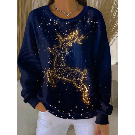 Women Christmas Crew Neck Printing Casual Spring/Fall Long Sleeve Sweatshirt