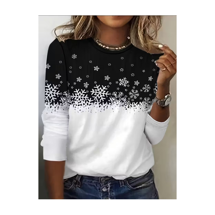Women Christmas Long Sleeve Tee T-shirt Crew Neck Printing Casual Spring/Fall Graphic Tee Top