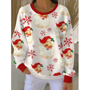 Women Santa Claus Crew Neck Printing Casual Spring/Fall Long Sleeve Sweatshirt