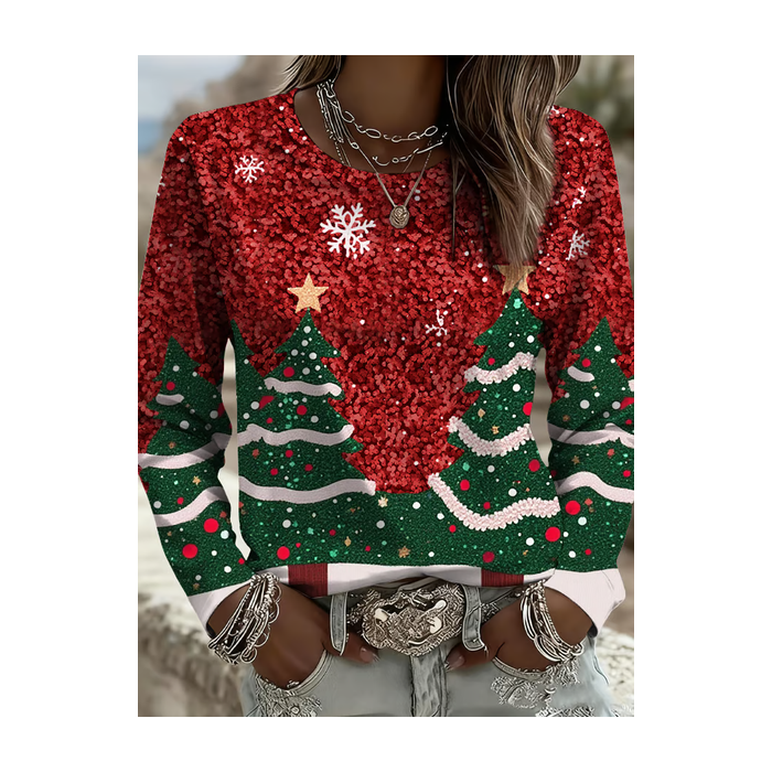 Women Christmas Long Sleeve Tee T-shirt Crew Neck Printing Casual Spring/Fall Graphic Tee Top